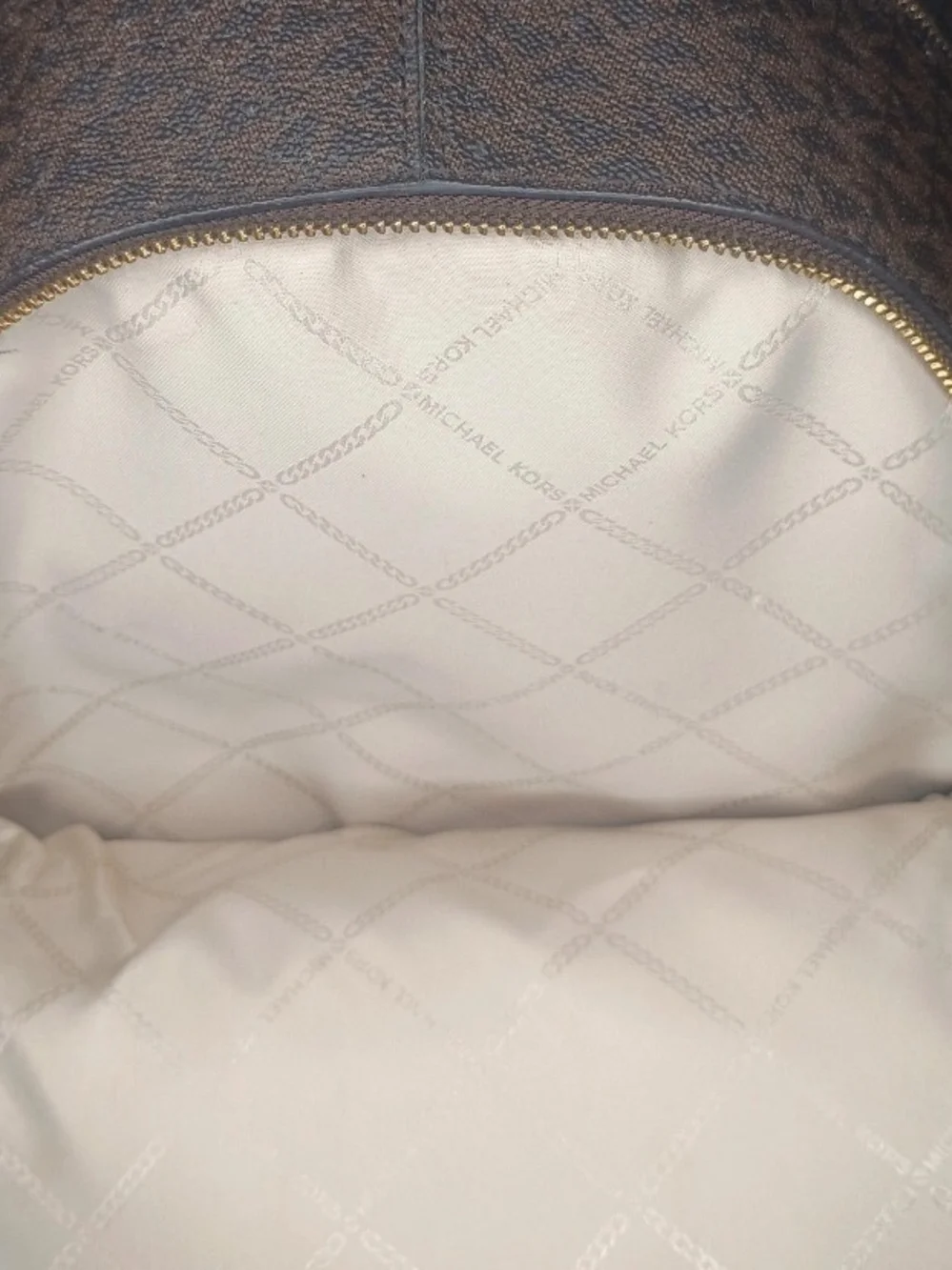 Michael Kors Rhea Zip Stripe Medium Backpack Pink & Brown Monogram